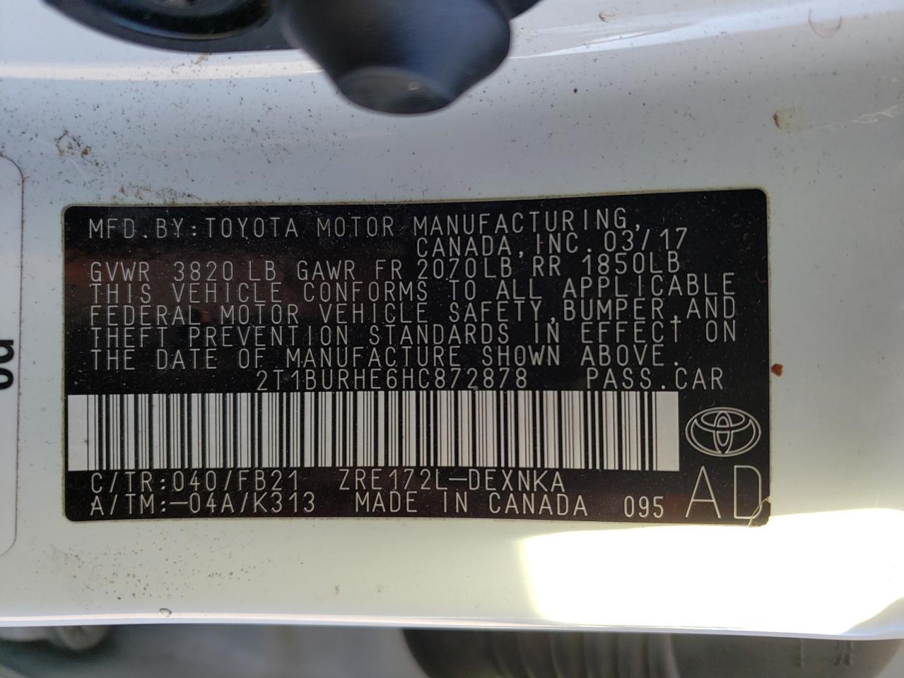 Photo 10 from auction – 2017 TOYOTA COROLLA L with VIN 2T1BURHE6HC872878