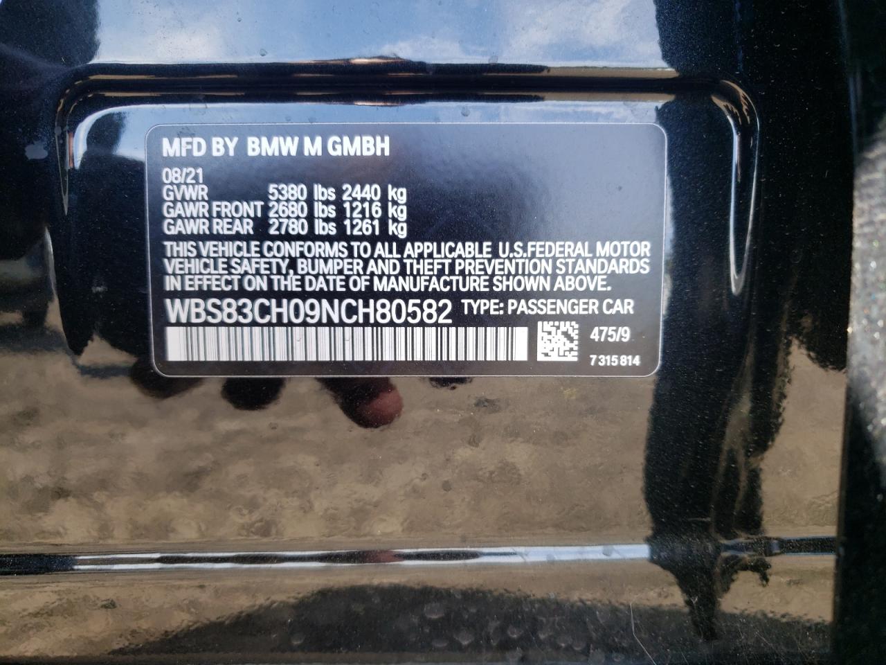 Photo 10 from auction – 2022 BMW M5 with VIN WBS83CH09NCH80582