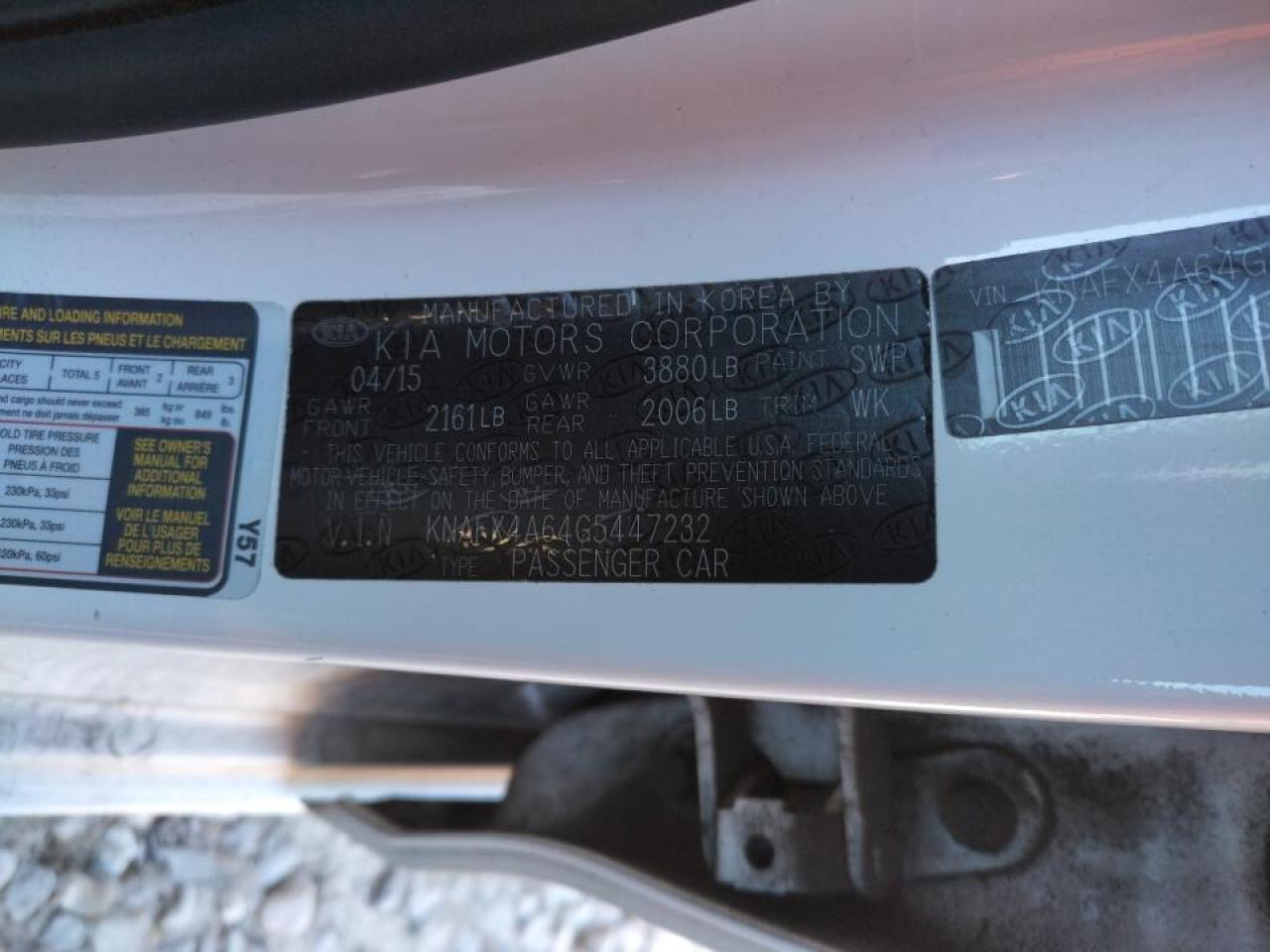 Photo 10 from auction – 2016 KIA FORTE LX with VIN KNAFX4A64G5447232