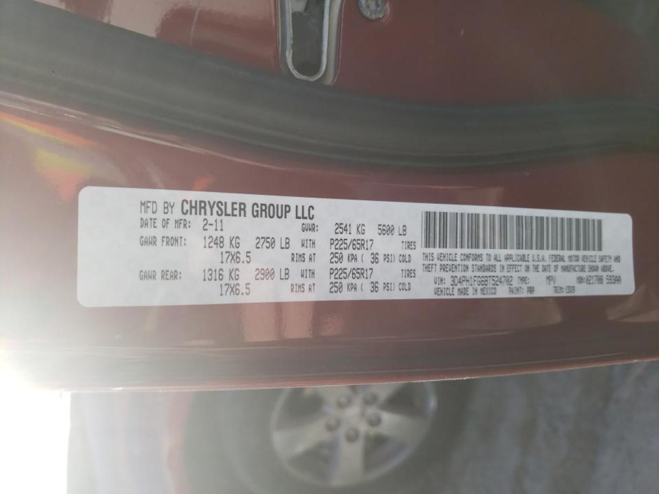 Photo 10 from auction – 2011 DODGE JOURNEY MA with VIN 3D4PH1FG6BT524702