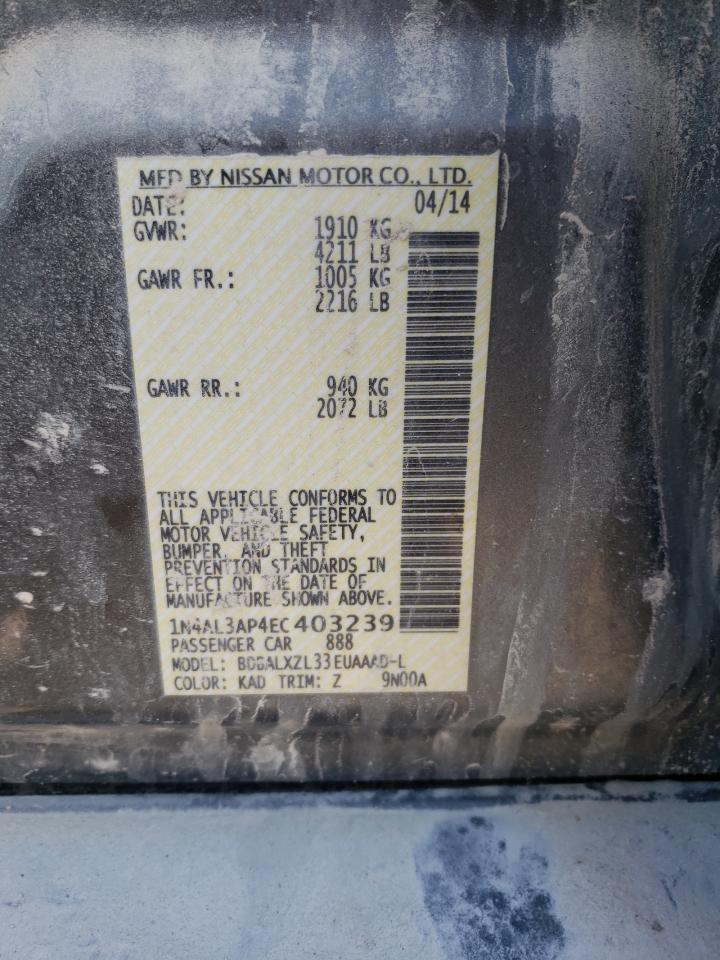 Photo 10 from auction – 2014 NISSAN ALTIMA 2.5 with VIN 1N4AL3AP4EC403239