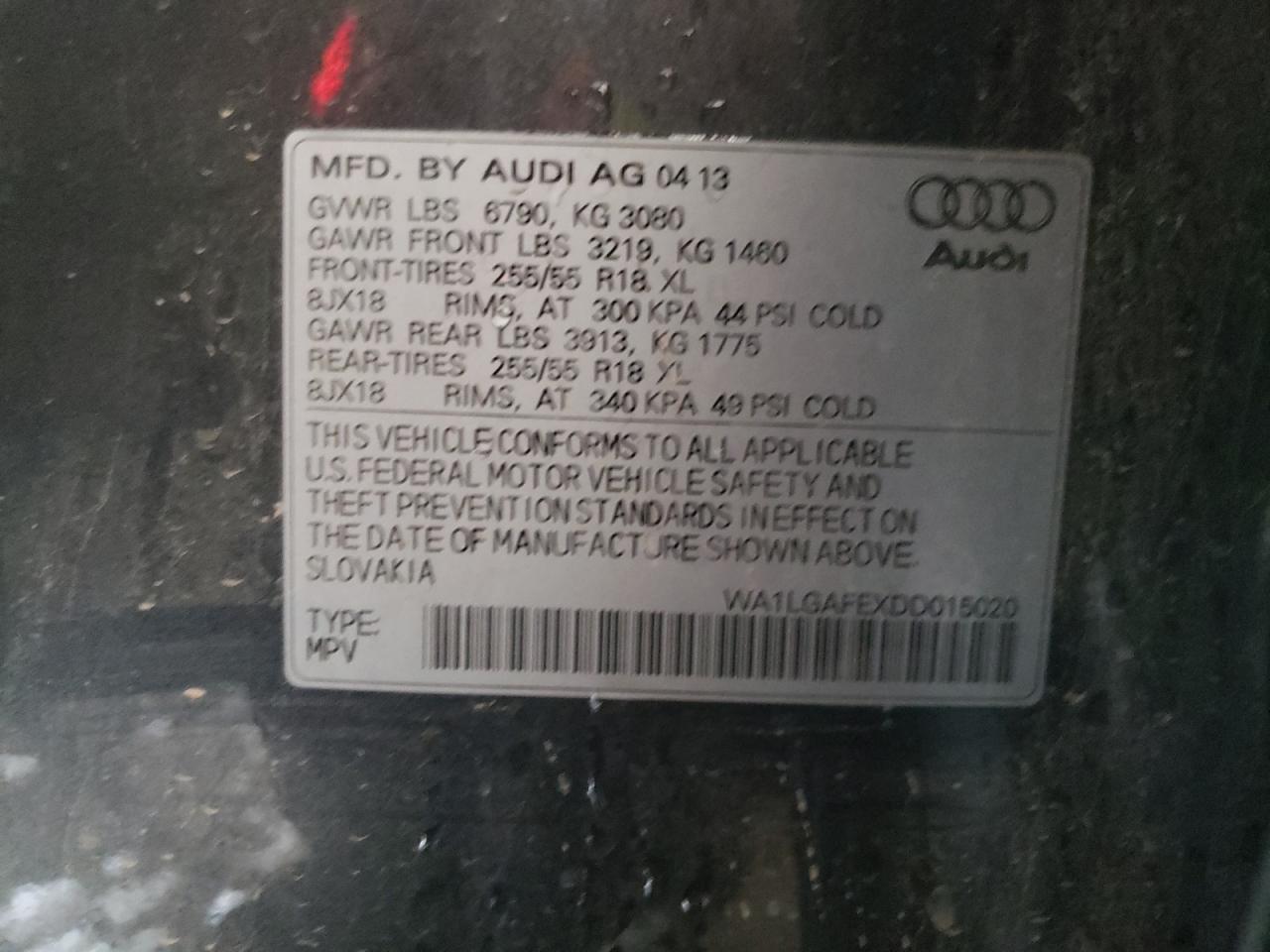 Photo 10 from auction – 2013 AUDI Q7 PREMIUM with VIN WA1LGAFEXDD015020
