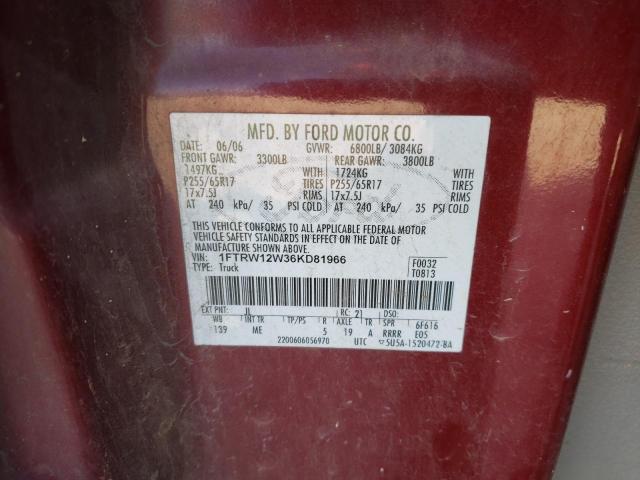 Photo 10 from auction – 2006 FORD F150 SUPER with VIN 1FTRW12W36KD81966
