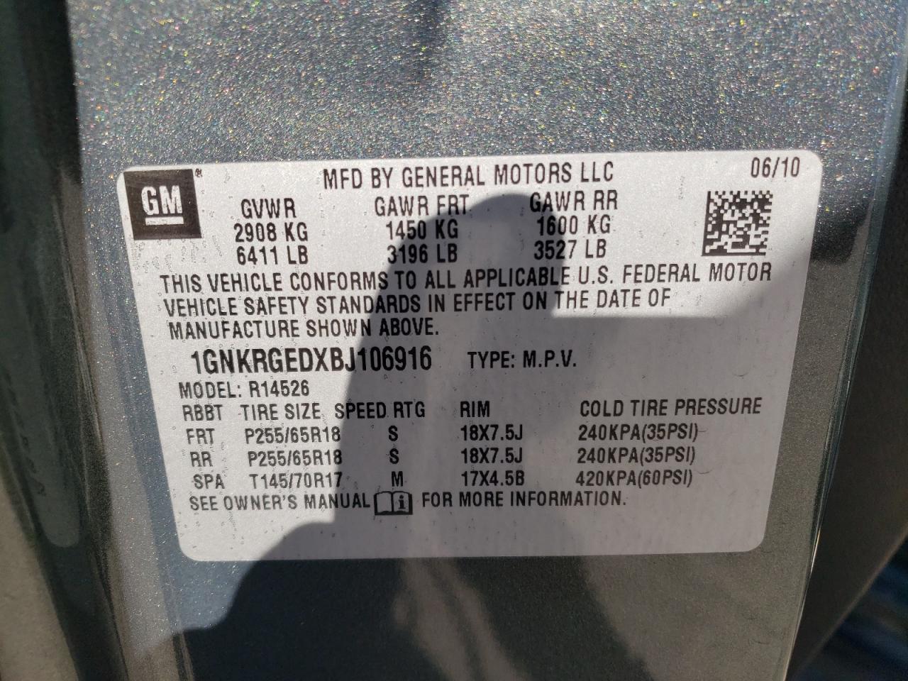 Photo 10 from auction – 2011 CHEVROLET TRAVERSE L with VIN 1GNKRGEDXBJ106916