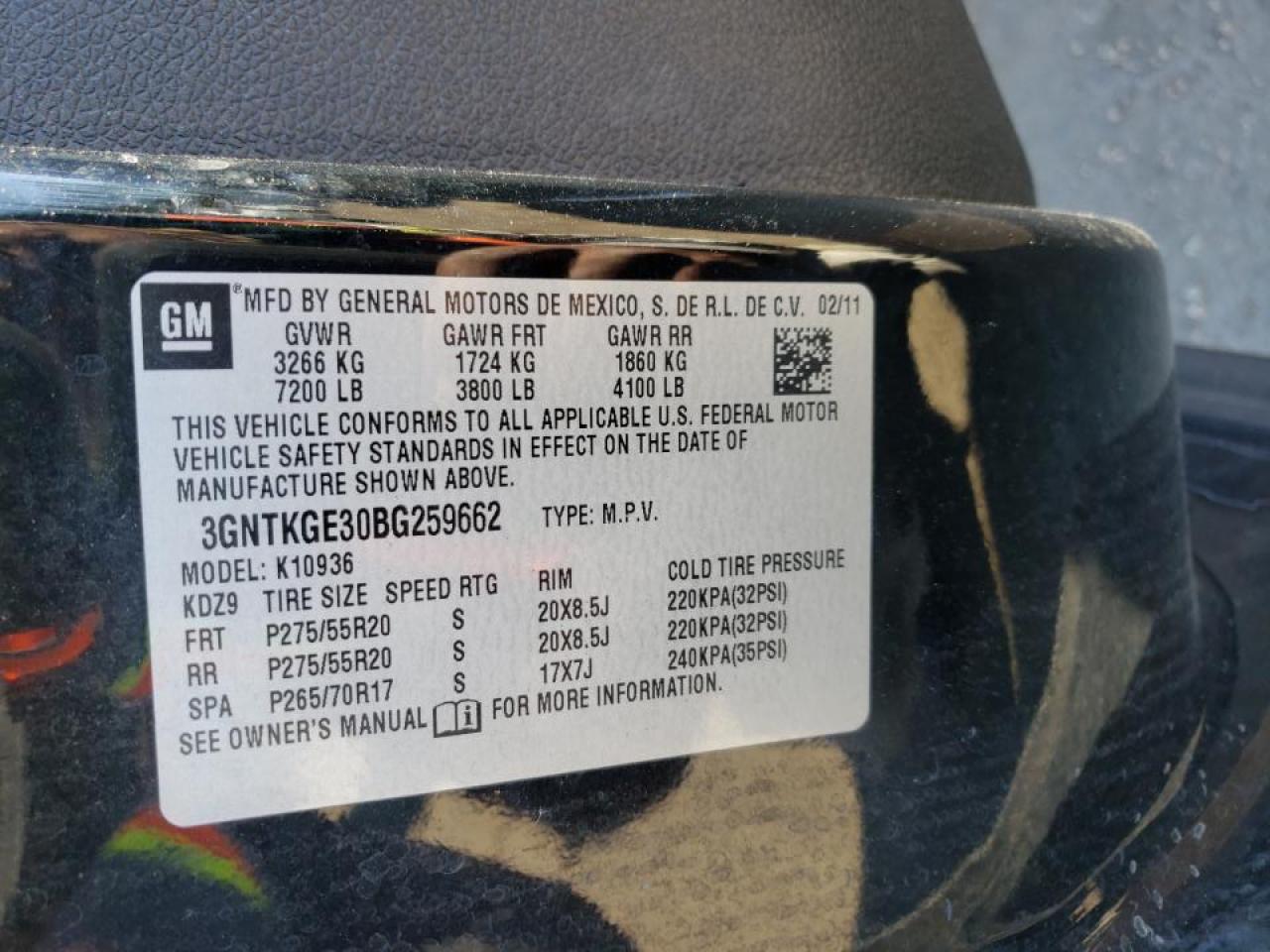 Photo 10 from auction – 2011 CHEVROLET AVALANCHE with VIN 3GNTKGE30BG259662