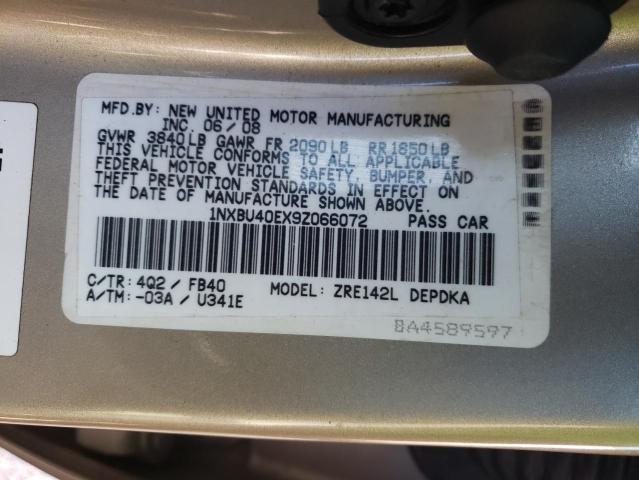 TOYOTA COROLLA BA 2009 with VIN 1NXBU40EX9Z066072 - Photo from auction