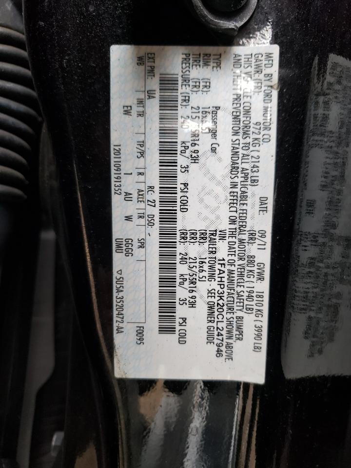 Photo 10 from auction – 2012 FORD FOCUS SE with VIN 1FAHP3K20CL247946