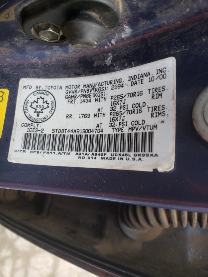 Photo 10 from auction – 2001 TOYOTA SEQUOIA SR with VIN 5TDBT44A91S004704