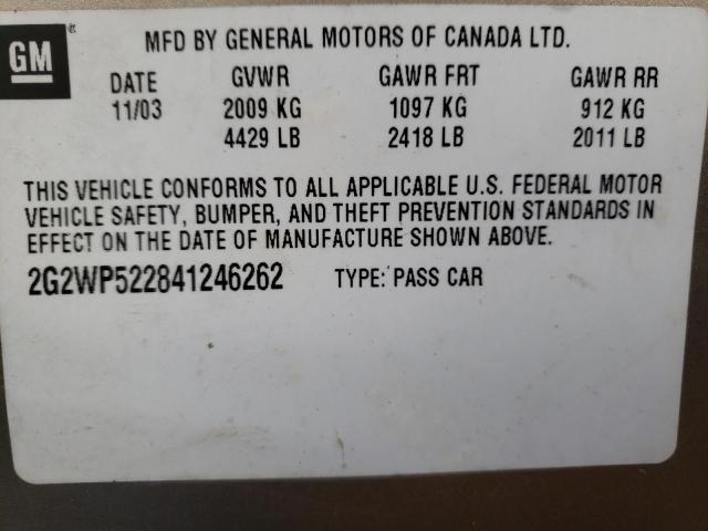 Photo 10 from auction – 2004 PONTIAC GRAND PRIX with VIN 2G2WP522841246262