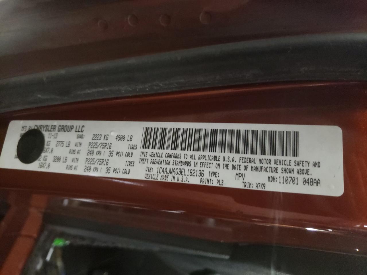 Photo 10 from auction – 2014 JEEP WRANGLER S with VIN 1C4AJWAG3EL182136