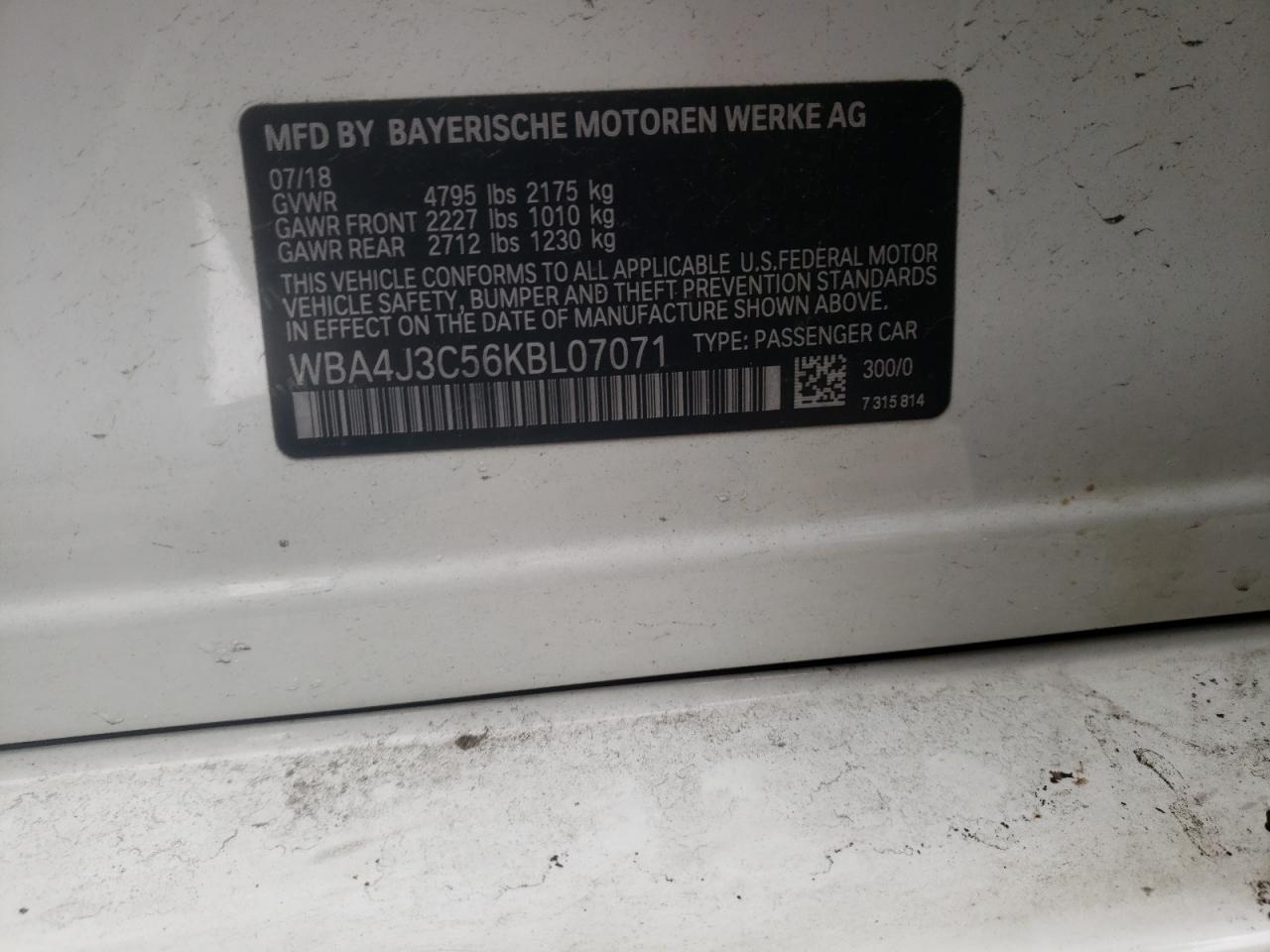 Photo 10 from auction – 2019 BMW 430XI GRAN with VIN WBA4J3C56KBL07071