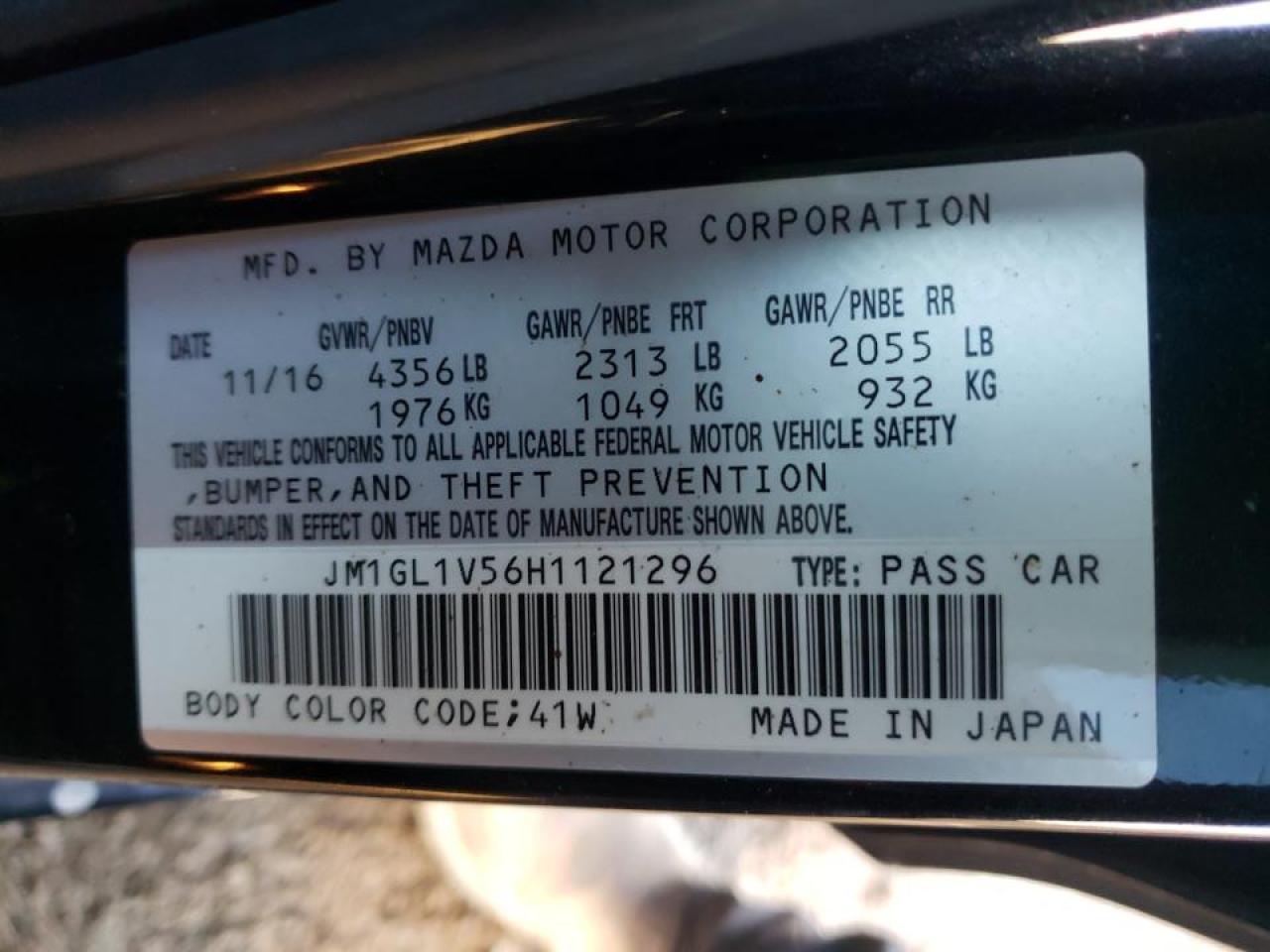 Photo 10 from auction – 2017 MAZDA 6 TOURING with VIN JM1GL1V56H1121296