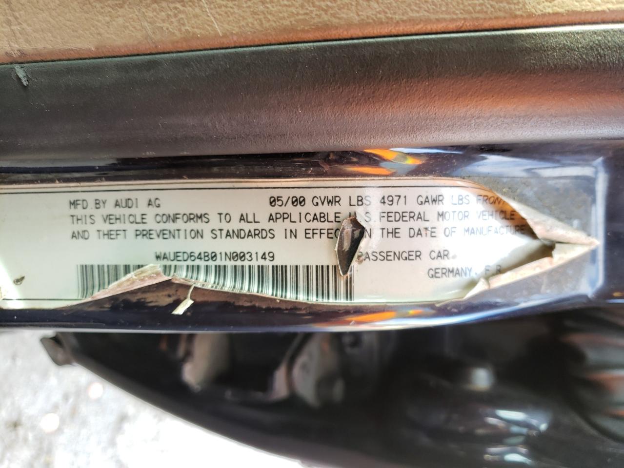 Photo 10 from auction – 2001 AUDI A6 with VIN WAUED64B01N003149