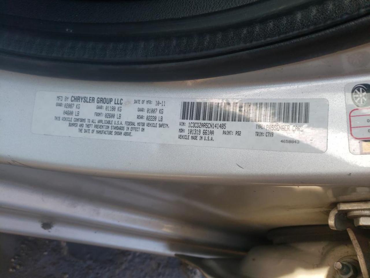 Photo 10 from auction – 2012 DODGE AVENGER SE with VIN 1C3CDZAB5CN141485