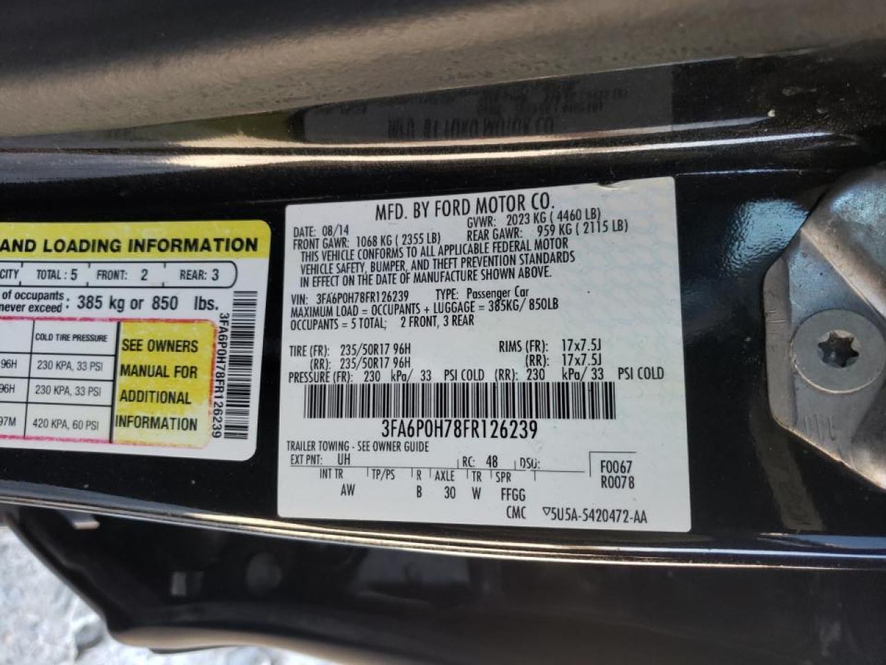 Photo 10 from auction – 2015 FORD FUSION SE with VIN 3FA6P0H78FR126239