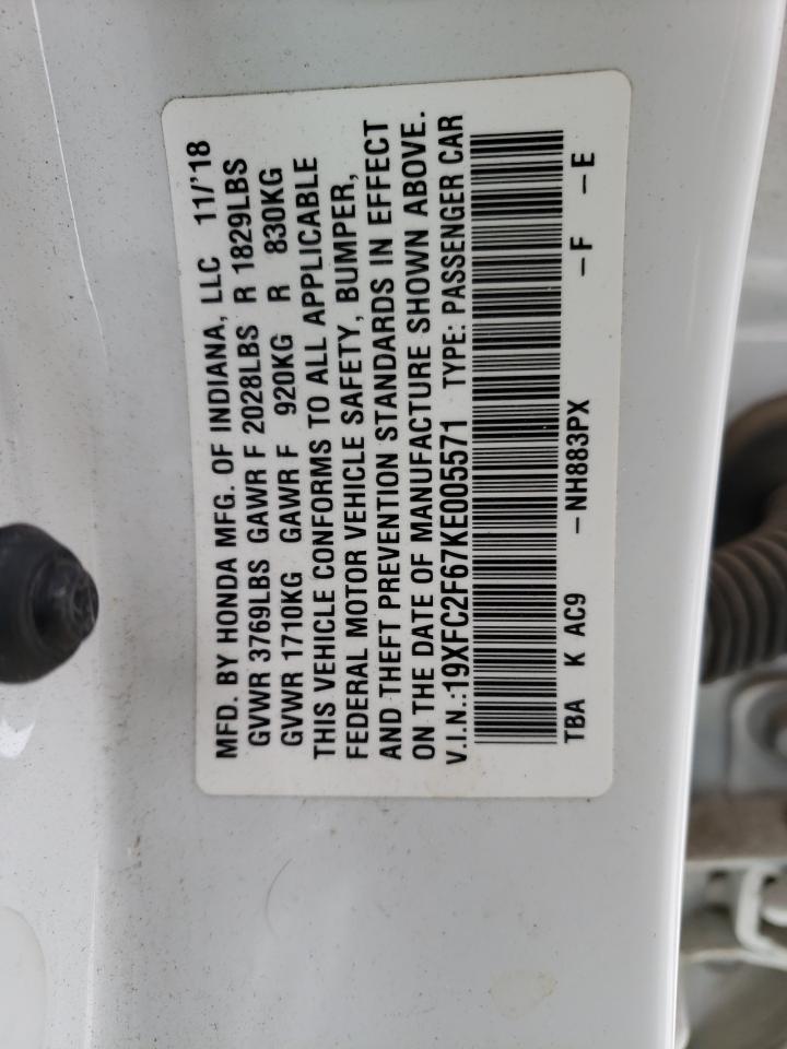 Photo 10 from auction – 2019 HONDA CIVIC LX with VIN 19XFC2F67KE005571