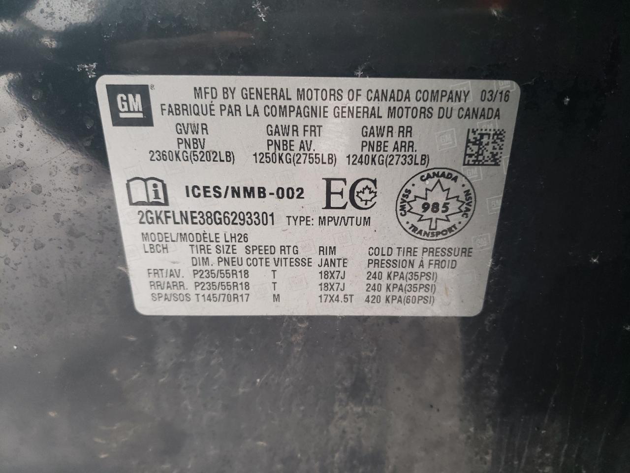 Фото 10 с аукциона – 2016 GMC TERRAIN SL с VIN 2GKFLNE38G6293301