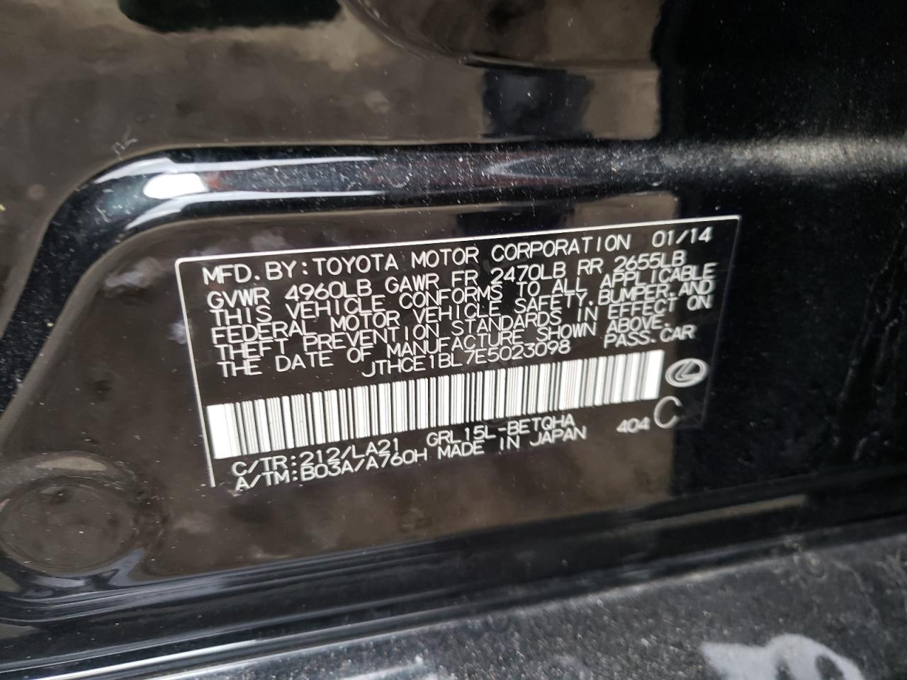 Photo 10 from auction – 2014 LEXUS GS 350 with VIN JTHCE1BL7E5023098