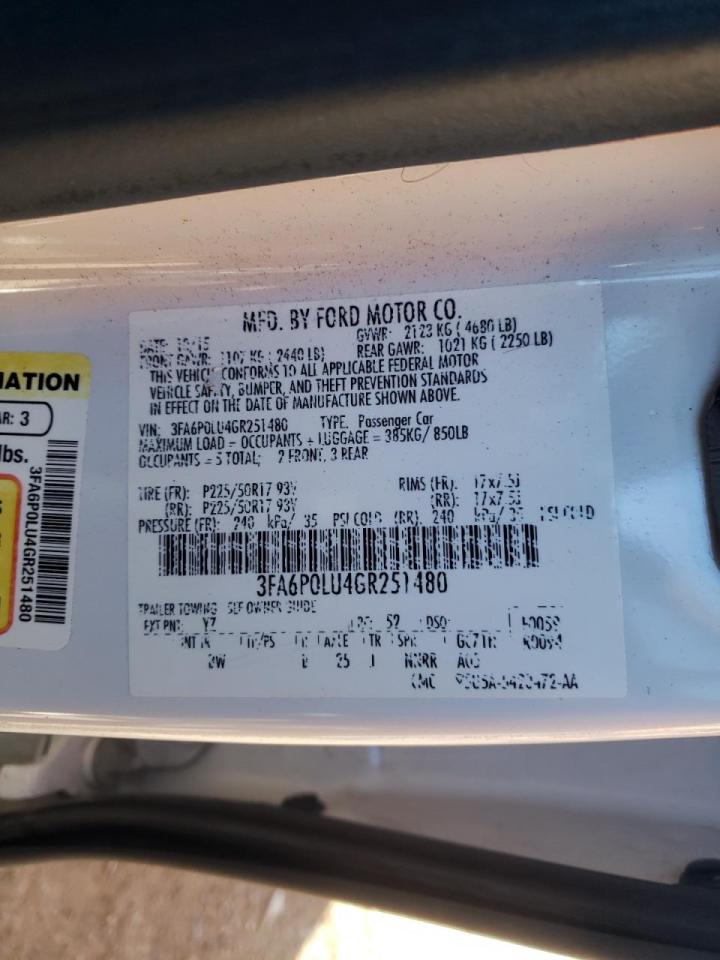 Photo 10 from auction – 2016 FORD FUSION SE with VIN 3FA6P0LU4GR251480