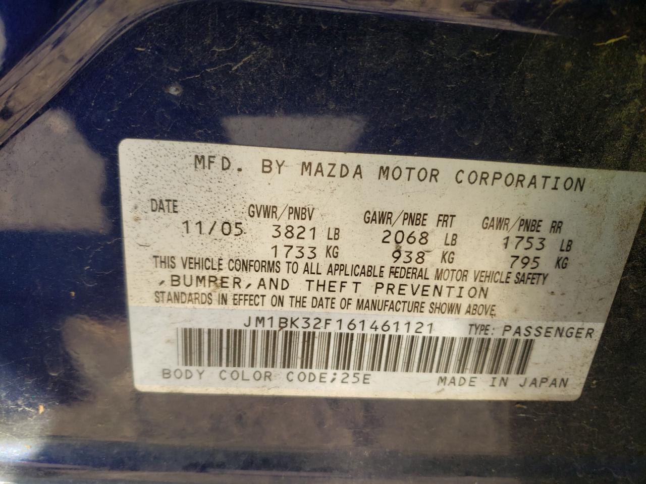 Photo 10 from auction – 2006 MAZDA 3 I with VIN JM1BK32F161461121