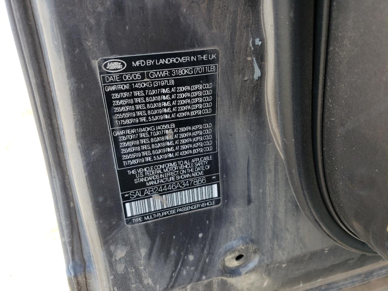 Photo 10 from auction – 2006 LAND ROVER LR3 with VIN SALAB24446A347866