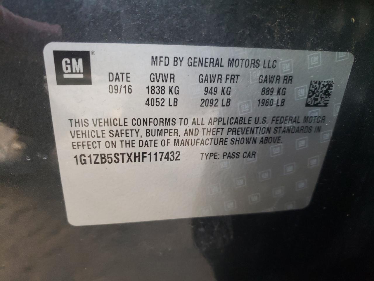 Photo 10 from auction – 2017 CHEVROLET MALIBU LS with VIN 1G1ZB5STXHF117432