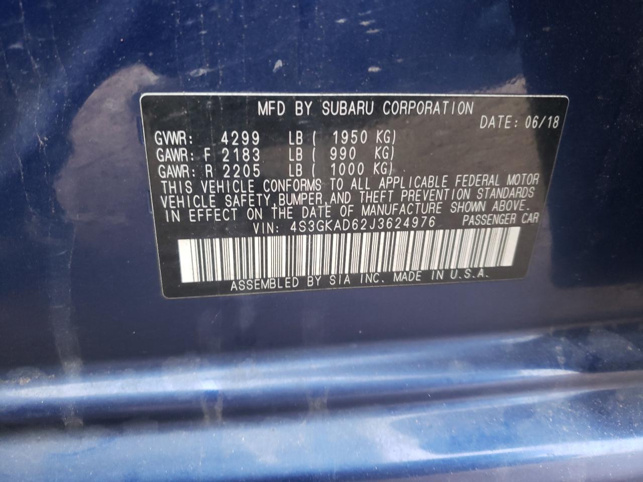 Photo 10 from auction – 2018 SUBARU IMPREZA PR with VIN 4S3GKAD62J3624976