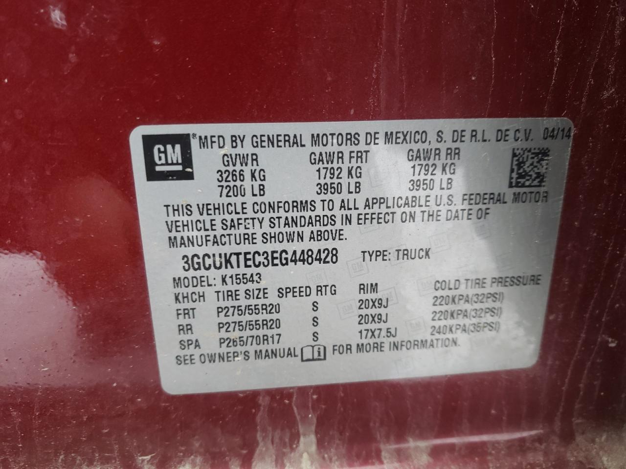 Photo 10 from auction – 2014 CHEVROLET SILVERADO with VIN 3GCUKTEC3EG448428