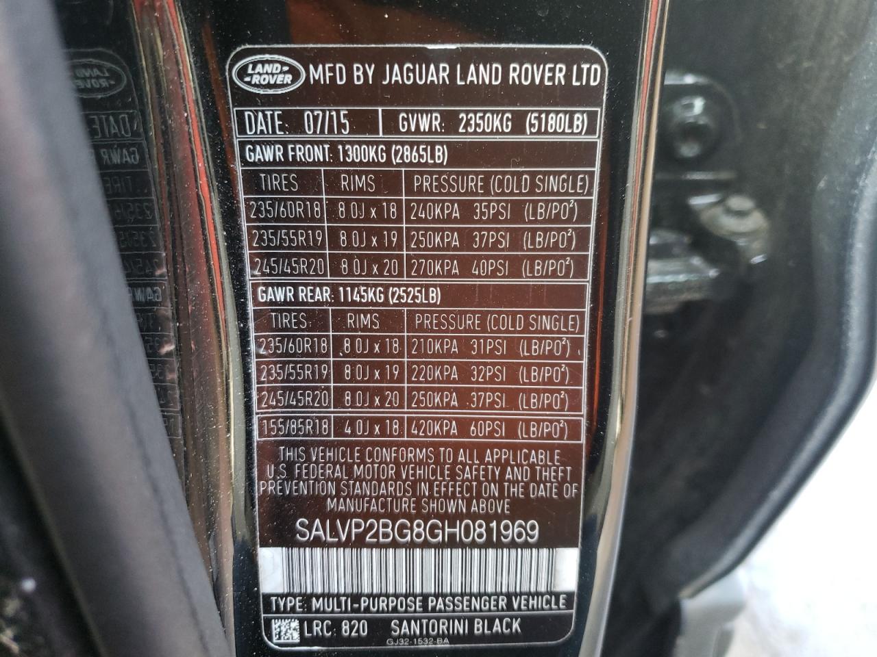 Photo 10 from auction – 2016 LAND ROVER RANGE ROVE with VIN SALVP2BG8GH081969
