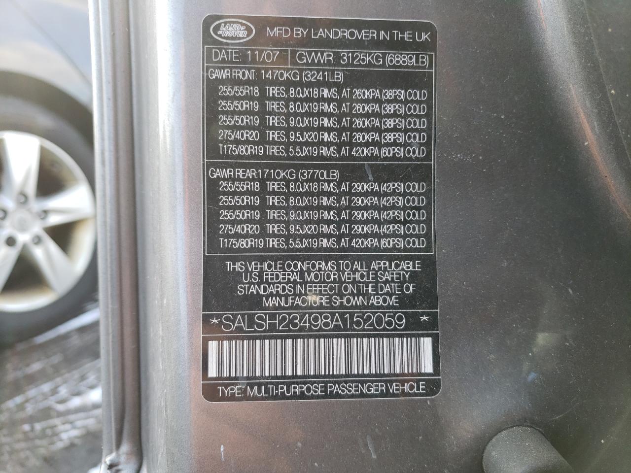 Photo 10 from auction – 2008 LAND ROVER RANGE ROVE with VIN SALSH23498A152059