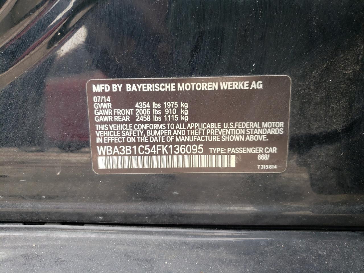 Photo 10 from auction – 2015 BMW 320 I with VIN WBA3B1C54FK136095