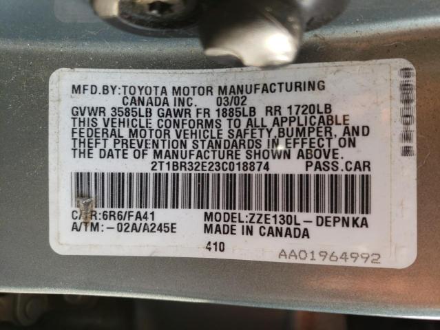 Photo 10 from auction – 2003 TOYOTA COROLLA CE with VIN 2T1BR32E23C018874