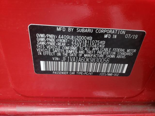 Photo 10 from auction – 2019 SUBARU WRX with VIN JF1VA1A60K9830056