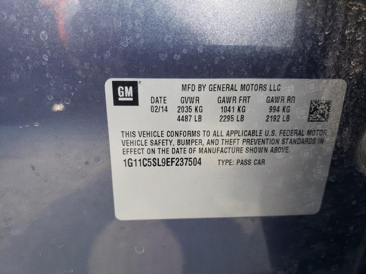 Photo 10 from auction – 2014 CHEVROLET MALIBU 1LT with VIN 1G11C5SL9EF237504
