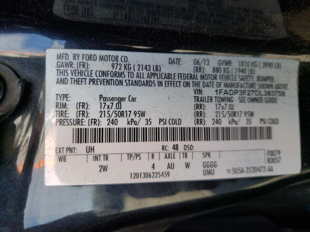 Photo 10 from auction – 2013 FORD FOCUS SE with VIN 1FADP3F27DL383758