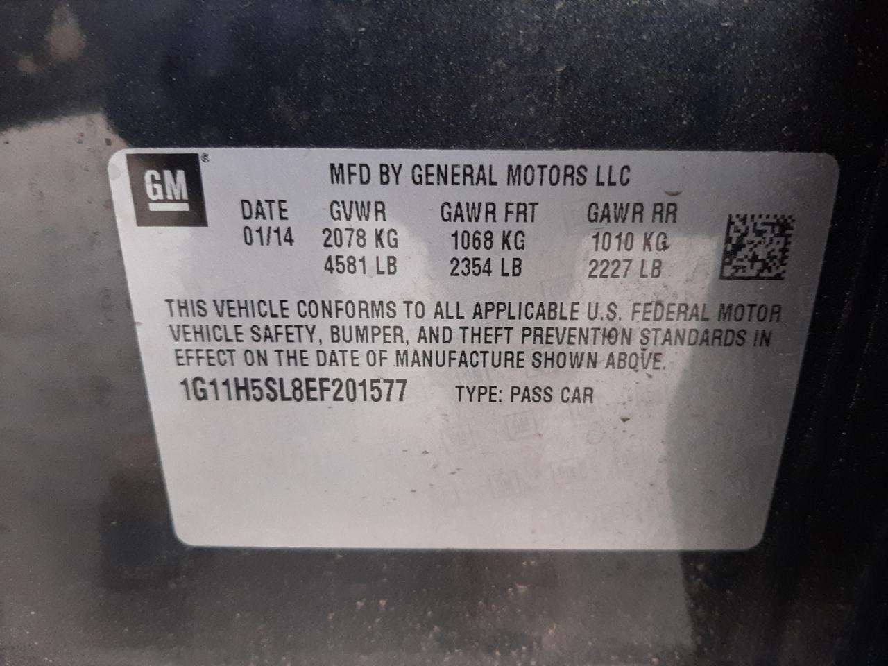 Photo 10 from auction – 2014 CHEVROLET MALIBU LTZ with VIN 1G11H5SL8EF201577