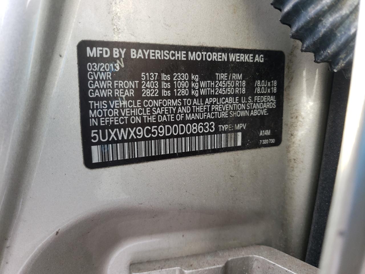Photo 10 from auction – 2013 BMW X3 XDRIVE2 with VIN 5UXWX9C59D0D08633