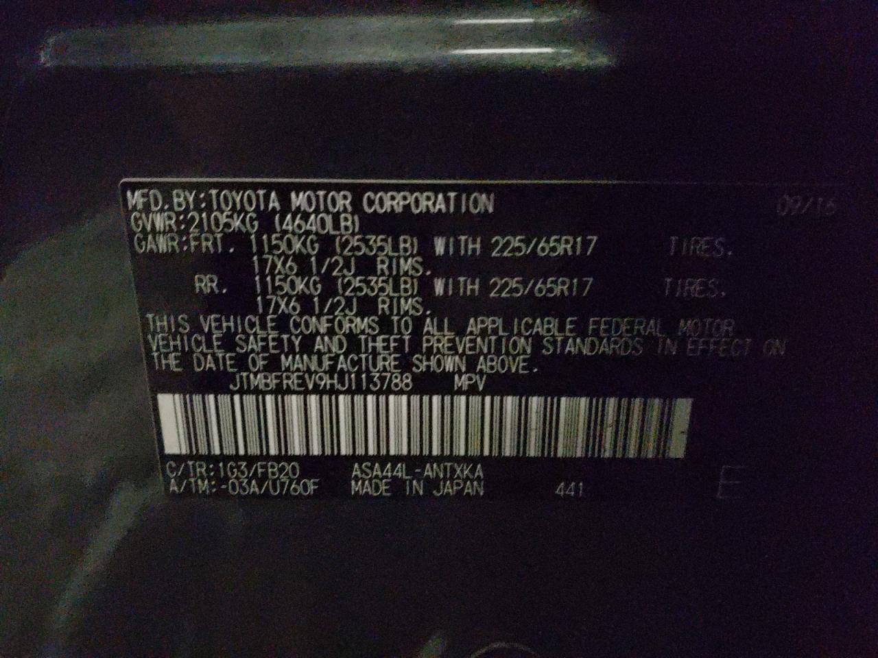Photo 10 from auction – 2017 TOYOTA RAV4 LE with VIN JTMBFREV9HJ113788