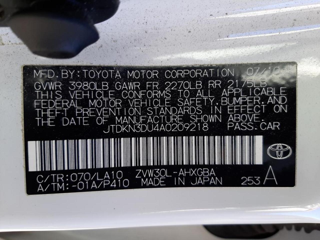 Photo 10 from auction – 2010 TOYOTA PRIUS with VIN JTDKN3DU4A0209218