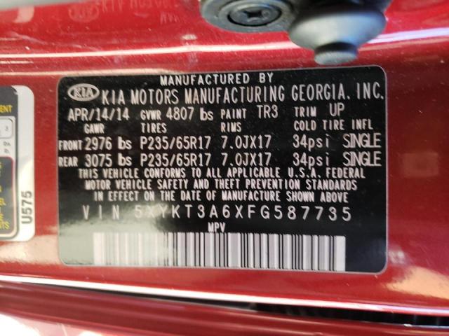 Photo 10 from auction – 2015 KIA SORENTO LX with VIN 5XYKT3A6XFG587735