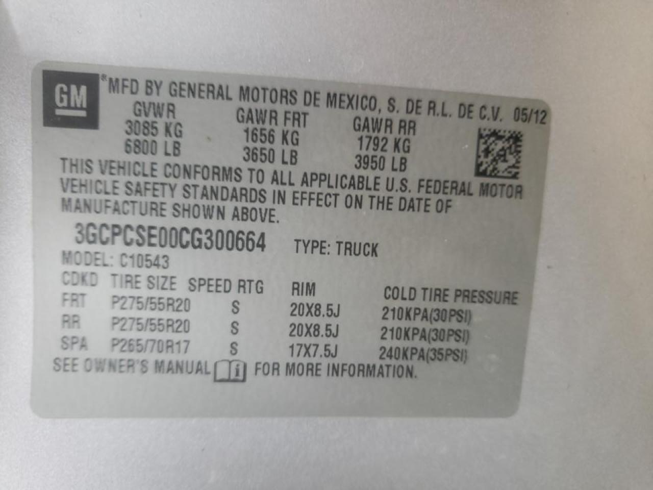 Photo 10 from auction – 2012 CHEVROLET SILVERADO with VIN 3GCPCSE00CG300664