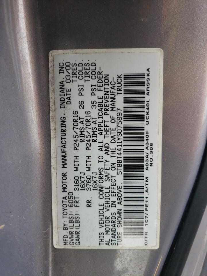Photo 10 from auction – 2000 TOYOTA TUNDRA ACC with VIN 5TBBT4411YS075897