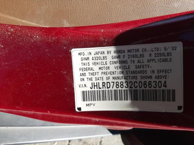 Photo 10 from auction – 2002 HONDA CR-V EX with VIN JHLRD78832C066304