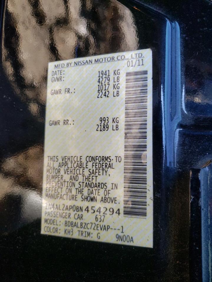 Photo 10 from auction – 2011 NISSAN ALTIMA BAS with VIN 1N4AL2AP0BN454294