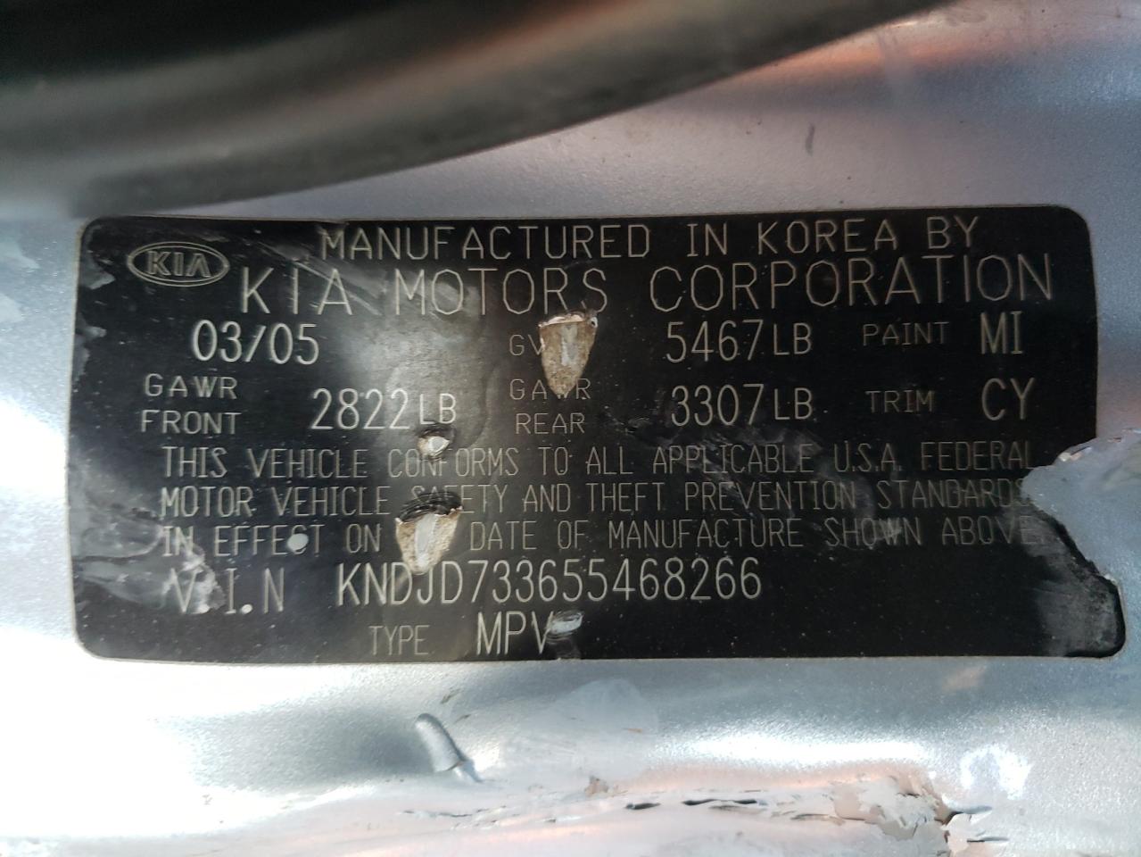 Photo 10 from auction – 2005 KIA SORENTO EX with VIN KNDJD733655468266