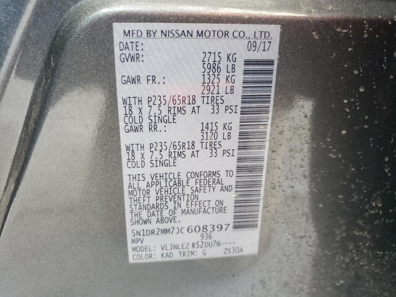Photo 10 from auction – 2018 NISSAN PATHFINDER with VIN 5N1DR2MM7JC608397