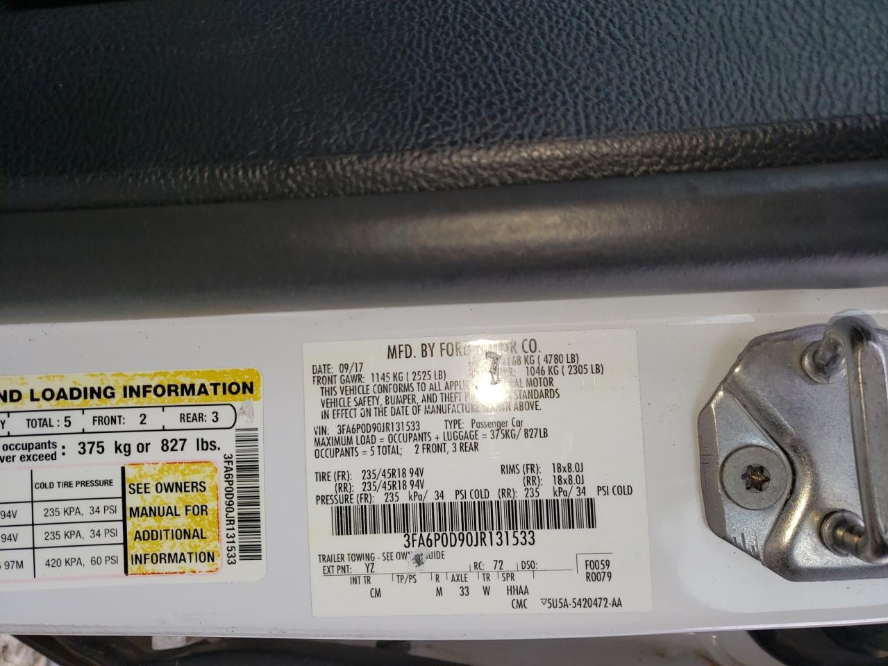 Photo 10 from auction – 2018 FORD FUSION TIT with VIN 3FA6P0D90JR131533