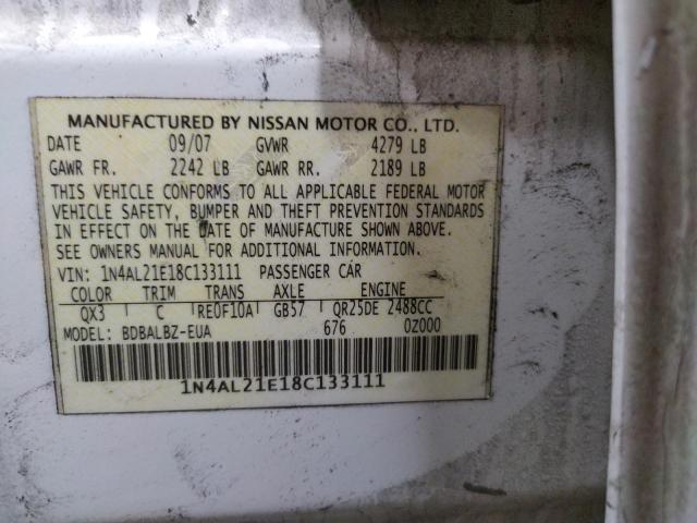 Photo 10 from auction – 2008 NISSAN ALTIMA 2.5 with VIN 1N4AL21E18C133111