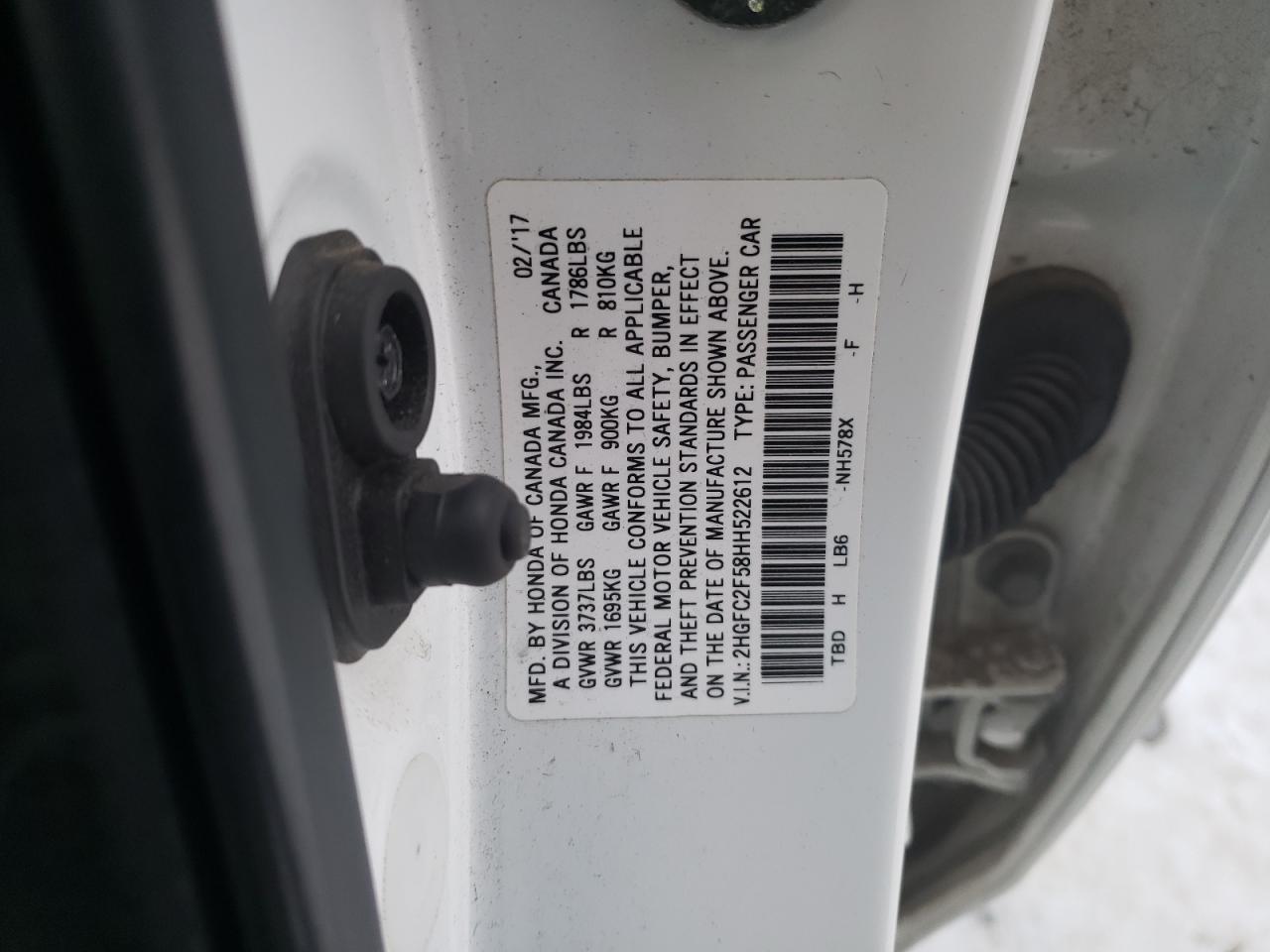 Photo 10 from auction – 2017 HONDA CIVIC LX with VIN 2HGFC2F58HH522612
