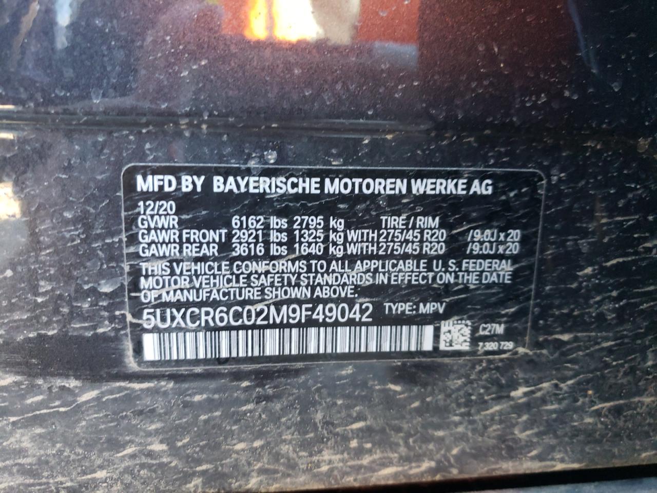 Photo 10 from auction – 2021 BMW X5 XDRIVE4 with VIN 5UXCR6C02M9F49042